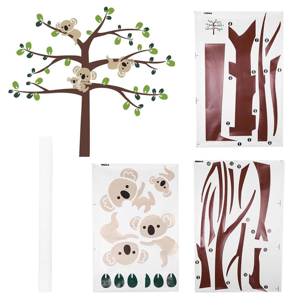 Niedlicher Cartoon-Koala und Baum, abnehmbarer Wandaufkleber, stilvolle Wohnzimmer-Papierdekoration