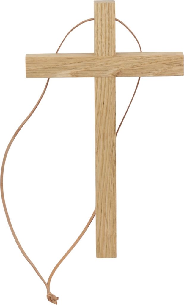 HOLZKREUZ aus Eiche zur Firmung Sakrament GROSS 25x15 cm mit Lederband