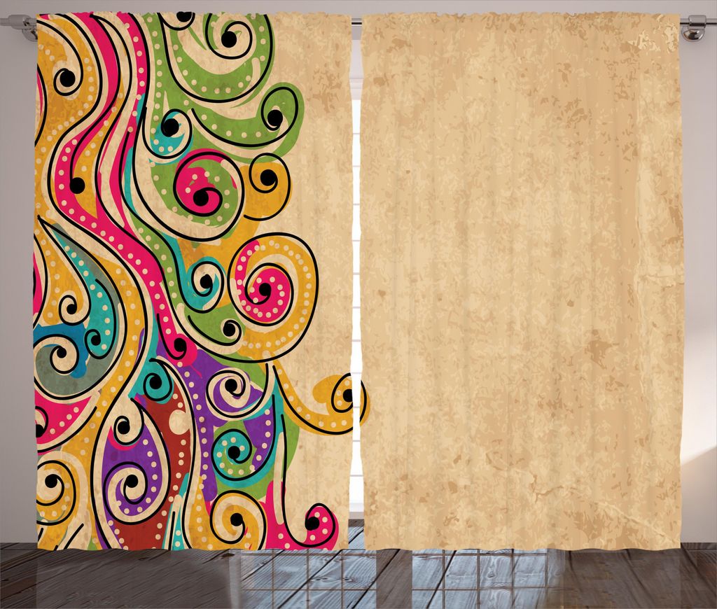 ABAKUHAUS Stammes Rustikaler Gardine, Folk Art Forms, Schlafzimmer Kräuselband Vorhang mit Schlaufen und Haken, 280 x 245 cm, Mehrfarbig