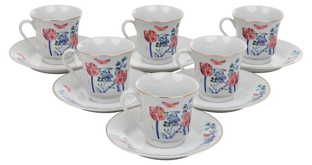Kaffeeservice für 6 Personen Blumen Clara, 12-teilig aus Porzellan mit Goldrand