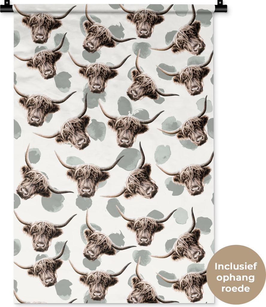 MuchoWow Wandteppich Wandbehang Schottische Hochlandrind - Tiere - Kühe 60x90 cm Tapisserie Dekoration Wandtuch - Foto-Teppich - Abwaschbar