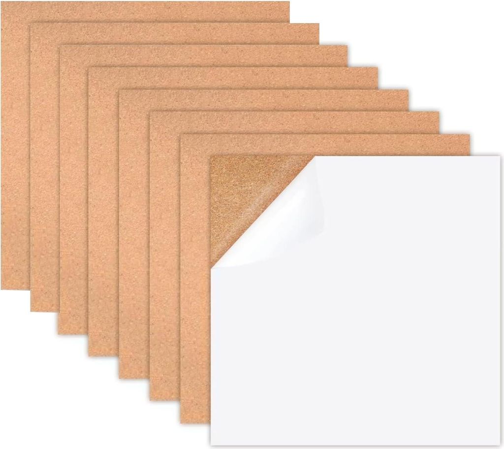 Selbstklebende Korkplatten - Ideal für Bastelarbeiten - 8 Blätter - 1 mm Dicke - 30 x 30 cm