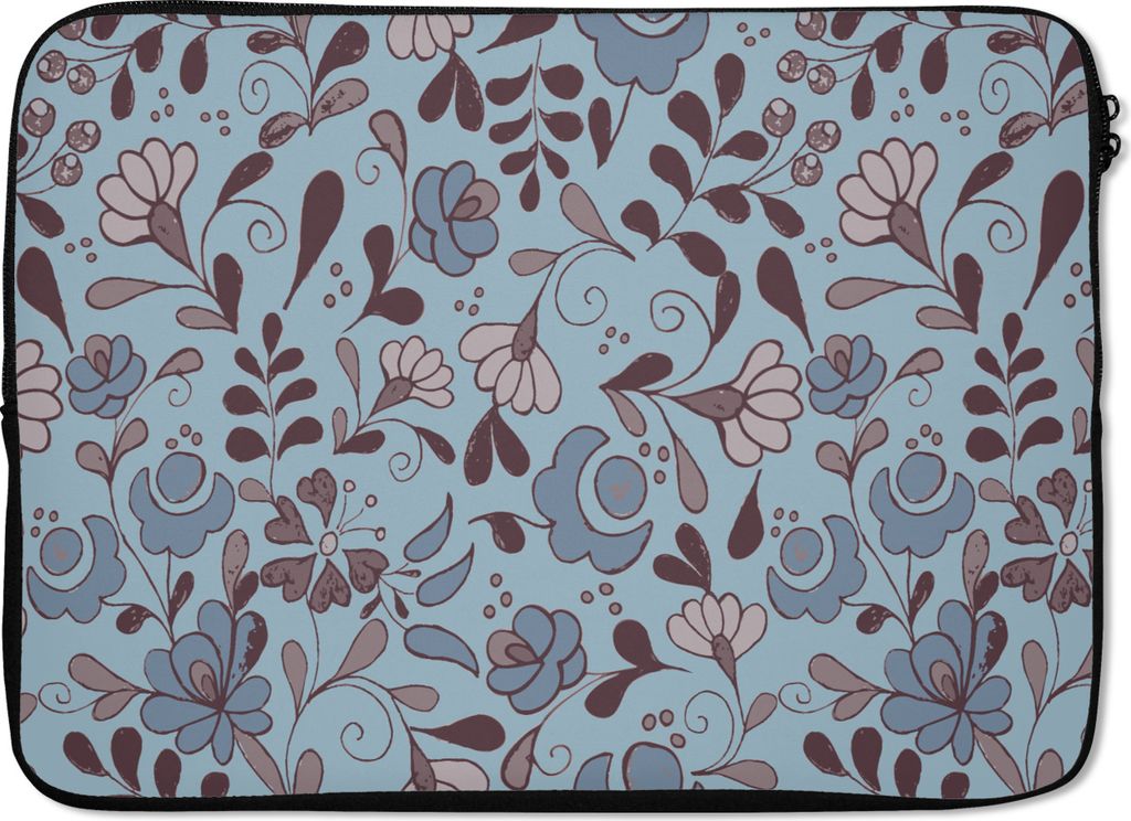 MuchoWow Laptop Hülle 14 ZollMuster - Blume - Grau - Blau Laptoptasche - Laptoptasche - Stoßsicher - Schutzhaube