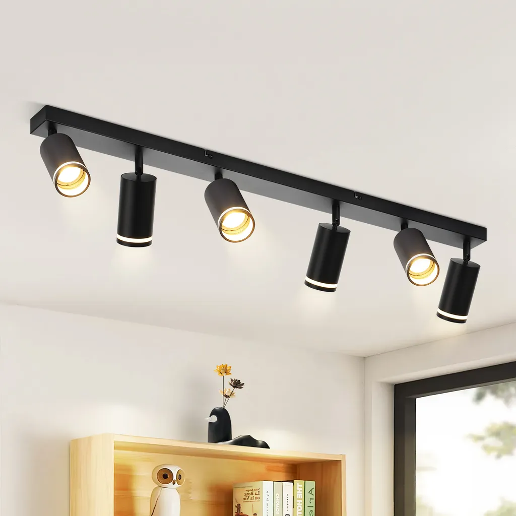 Éclairage Plafond Salon et Chambre 6 Spots Noirs Orientables Support GU10
