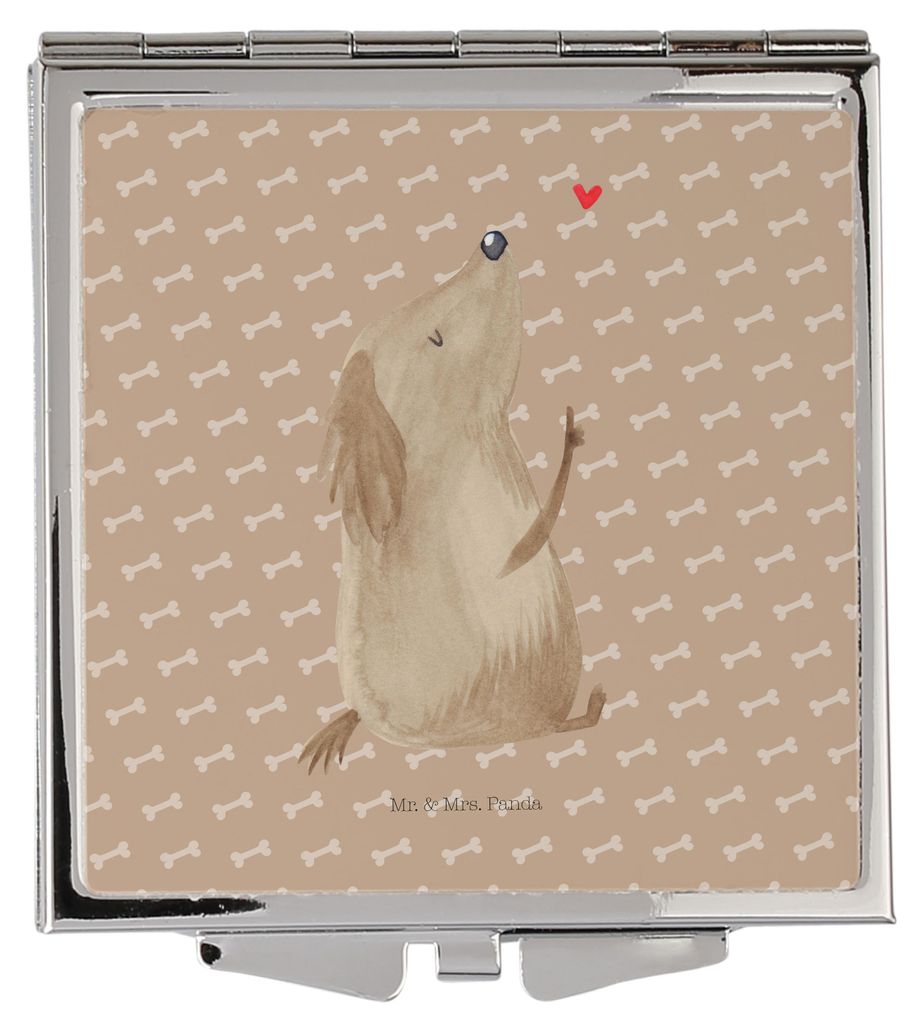 Mr. & Mrs. Panda Quadratischer Spiegel Hund Liebe - Hundeglück - Geschenk, Hunde, Sprüche, Klappbarer, Herz, Schminkspiegel klein, Taschenspiegel...