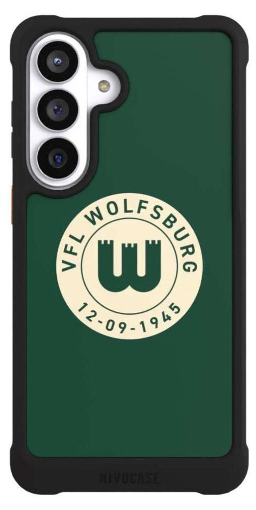 NIVOCASE Hülle für Samsung Galaxy S26+ Stoßfeste Handyhülle NIVOmax Case Schwarz Offizielles Lizenzprodukt VfL Wolfsburg 80 Jahre