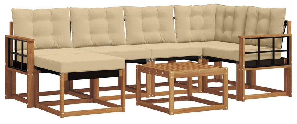 vidaXL Outdoor-Sofagarnitur mit Kissen 7 pcs Natur und Beige