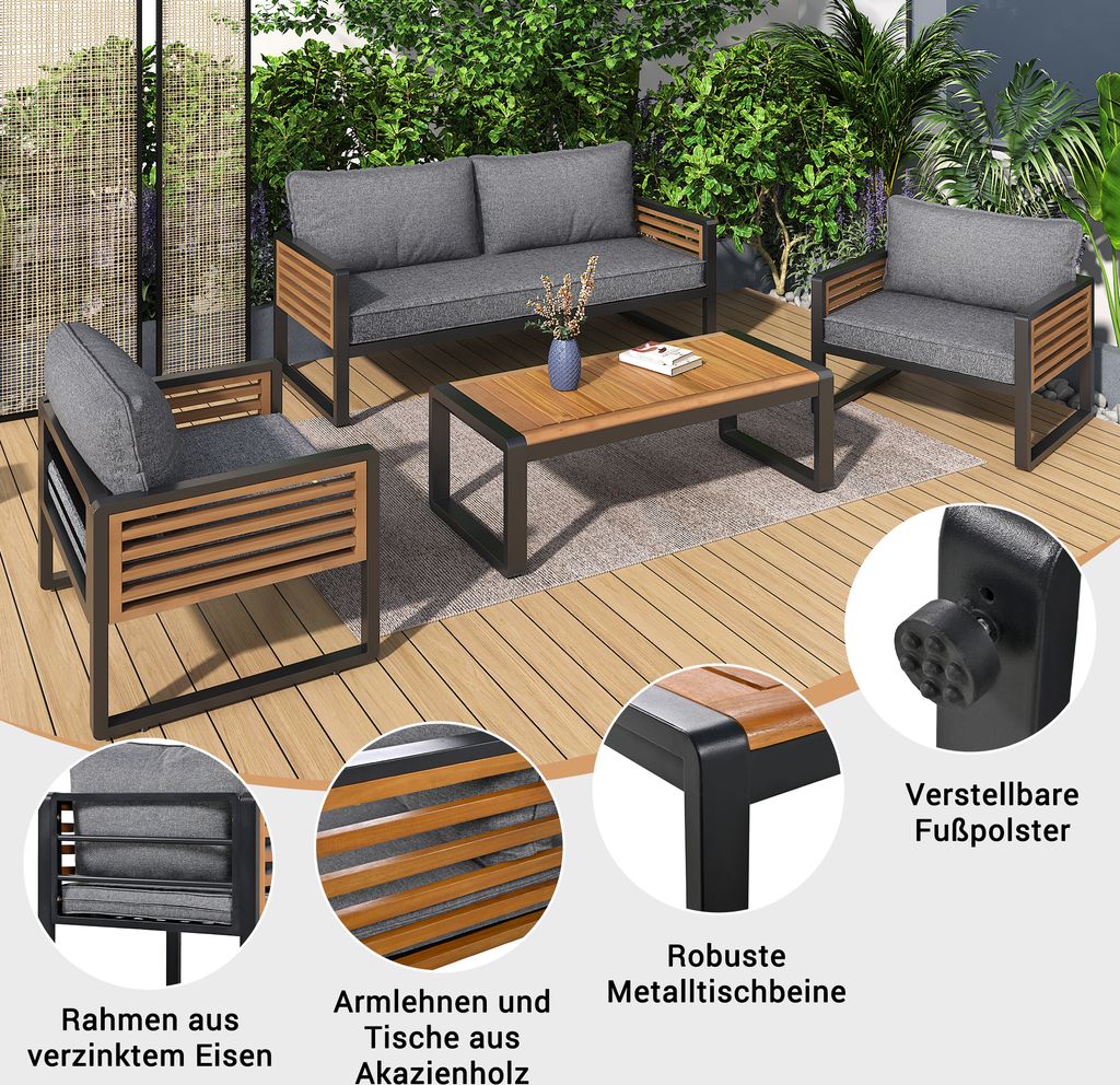Merax Gartenlounge Set 4-tlg. Terassenmöbel mit Produktbild 4