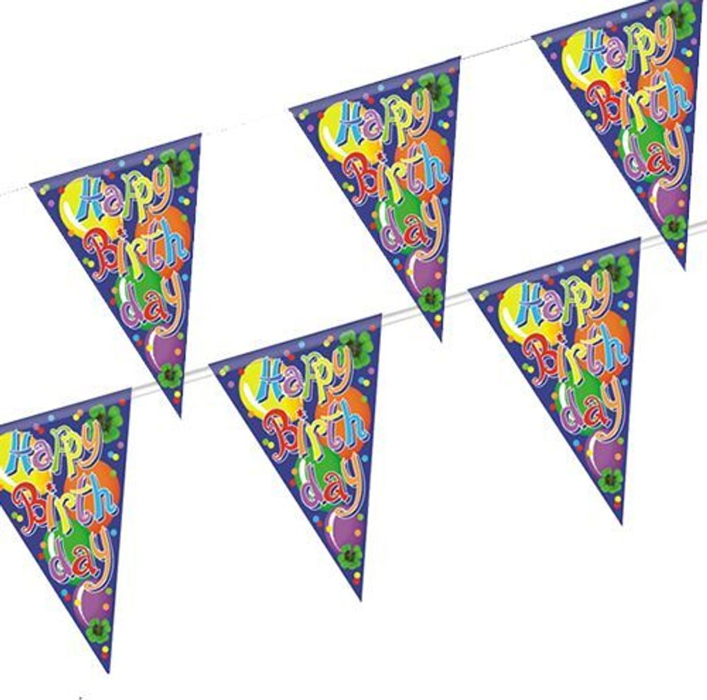 Papstar Wimpelkette, Folie 4 m "Happy Birthday" wetterfest, 10 Stück