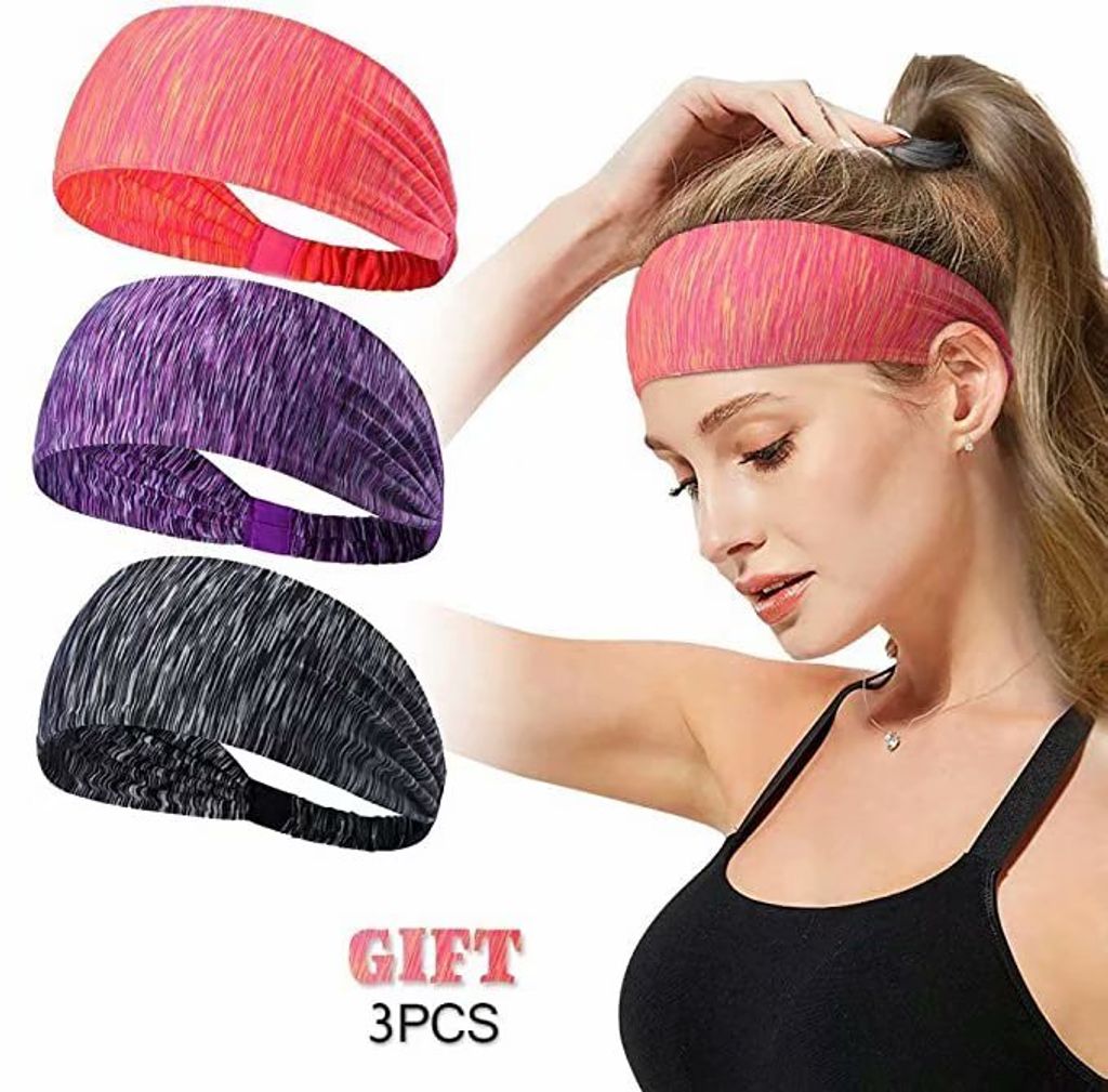3 Stk Damen Stirnband Haarband Sportband Yoga Schweißband Elastische Stirnbändiy 