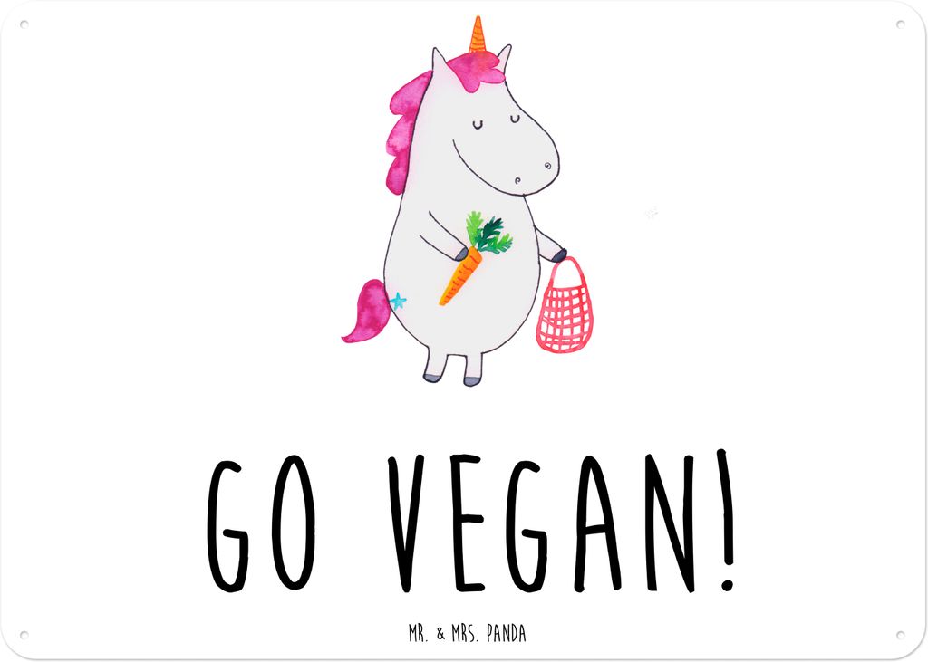 Mr. & Mrs. Panda Wandbild Einhorn Vegan DIN A6 - Weiß - Geschenk, Deko, Gesund Leben, wandtafel, tafel, Veganer, essen, Retro Blechschild, Veganis...