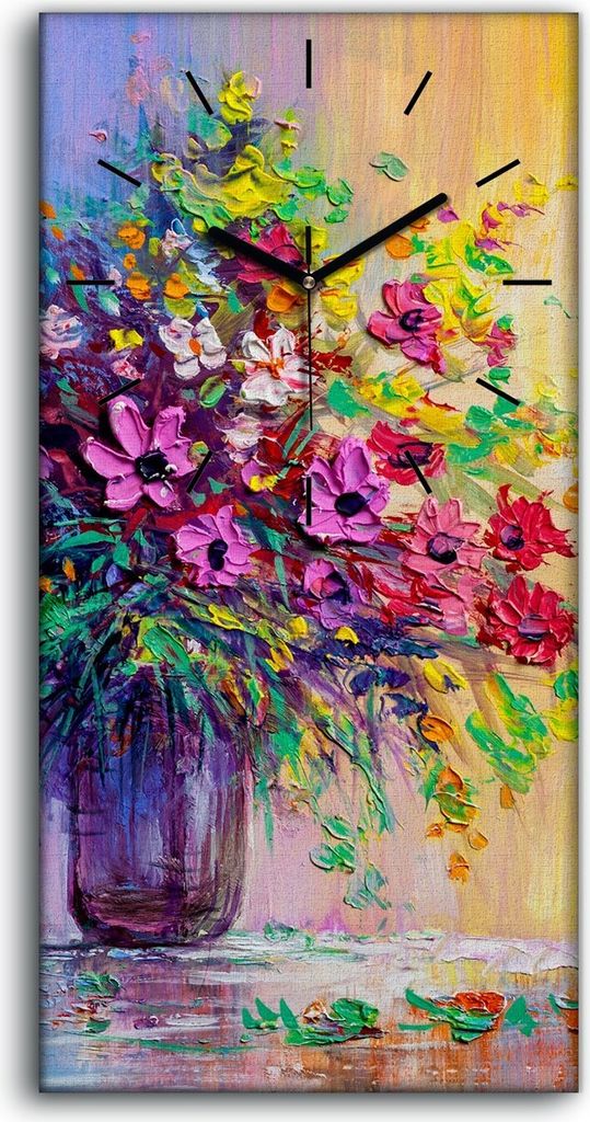 Leinwand Wanduhr Wandkunst Uhr 30x60 Foto groß einen Blumenstrauß zu malen - schwarze Hände