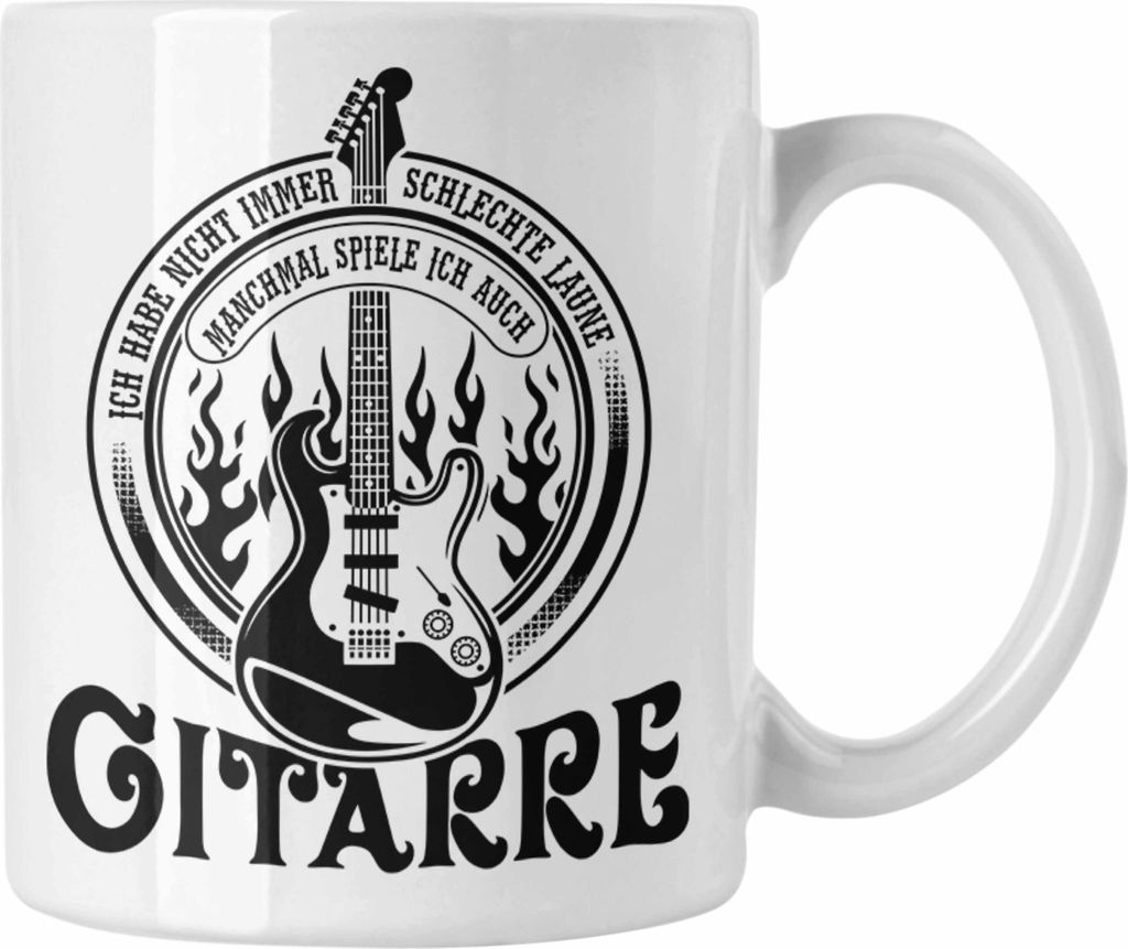 Trendation - Gitarrenspieler Tasse Geschenk Gitarre Geschenkidee Spruch Kaffee-Becher fürr Gitarrist Ich Habe Nicht Immer Schlechte Laune (Weiß)