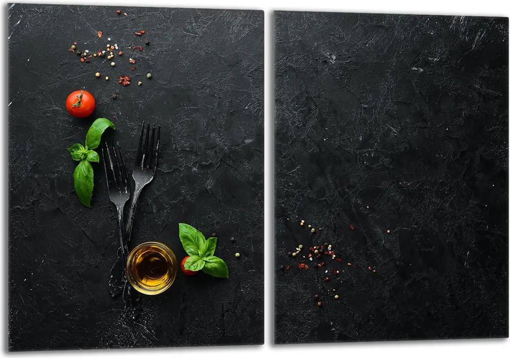 Set 2 Piastre Coprifornelli Cucina Ardesia Vetro Temperato 40x52 cm