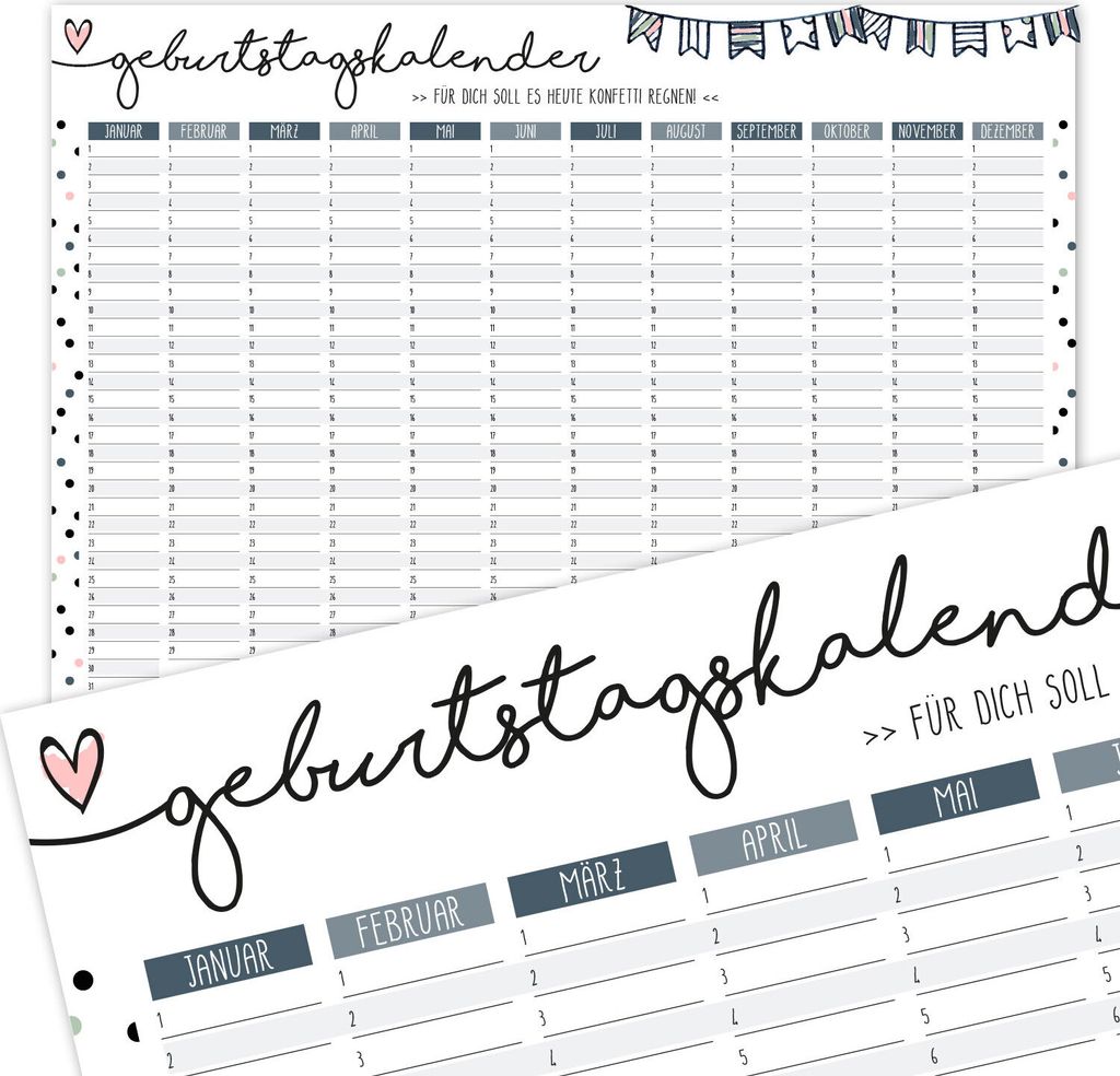 Geburtstagskalender Konfetti I DIN A3 I jahresunabhängig I dv_301