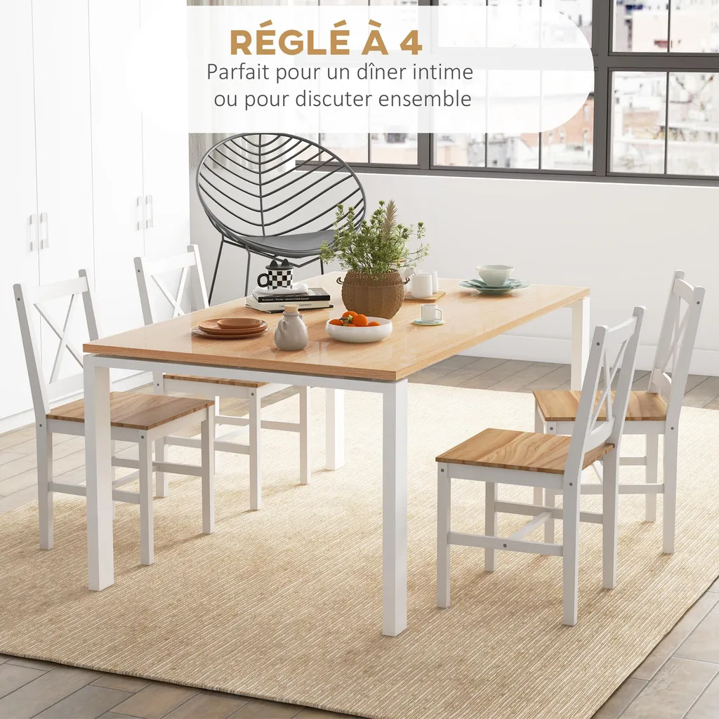 Lot de 4 chaises design style maison de campagne blanches pour séjour