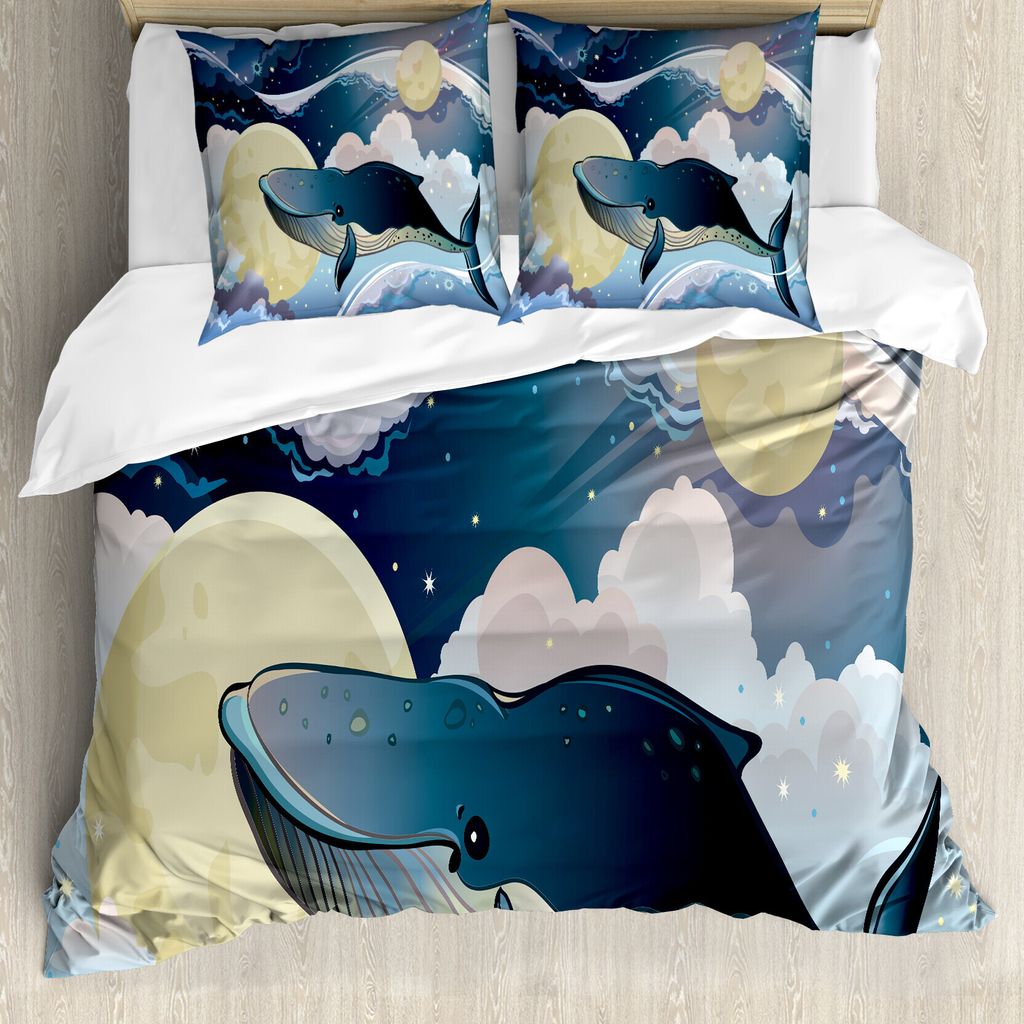 ABAKUHAUS Wal Bettbezug, Nachtwolken in Planeten, Milbensicher Allergiker geeignet mit Kissenbezügen, 200 cm x 200 cm - 80 x 80 cm, Nachtblau und ...