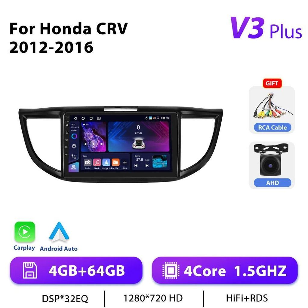 Honda CR‐V 2012–2016 - Android 2‐DIN Autoradio - 22,9 cm Display - Android 13 - 4 GB RAM 64 GB ROM - 1,5 GHz CPU - GPS, DSP, RDS