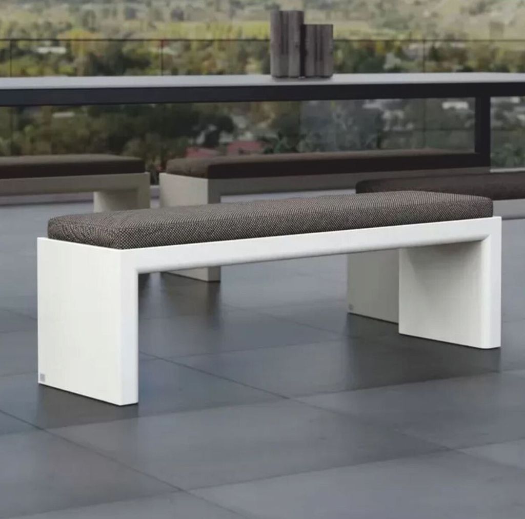 Casa Padrino Luxus Gartenbank Dunkelgrau / Matt Weiß 150 cm - Outdoor Garten Sitzbank