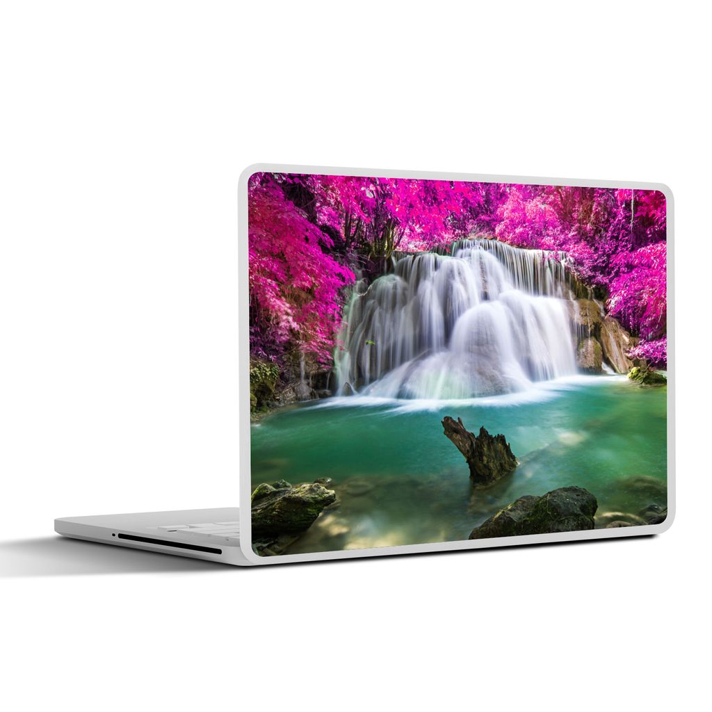 MuchoWow Laptop Aufkleber Sticker Cover Wasserfall - Rosa - Bäume 32.5x23.5 cm - Sticker für Laptop - Selbstklebend