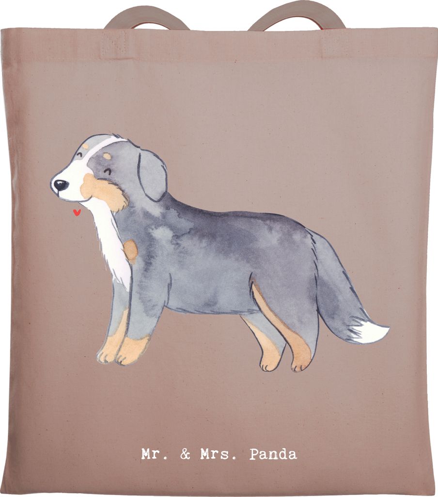 Mr. & Mrs. Panda Tote Bag Berner Sennenhund Moment - Braun Pastell - Geschenk, Stoffbeutel, Uni Tasche, Dürrbächler, Shopping, canvas