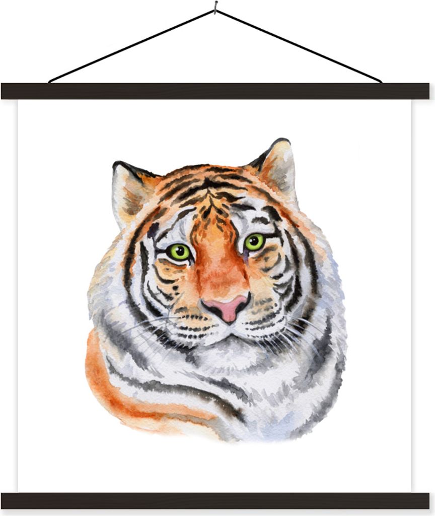 MuchoWow Textilposter Tiger - Augen - Grün 120x120 cm mit schwarzem Rahmen - Aufhängungsset
