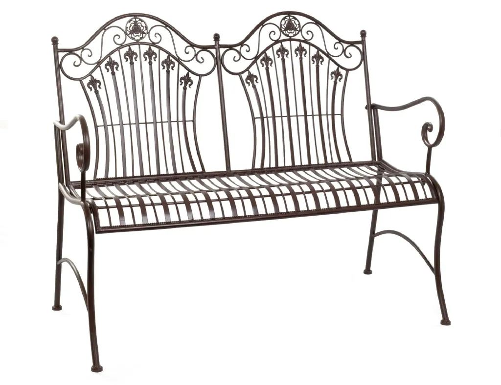Banc de jardin anti-rouille et durable en métal brun pour 2 pers