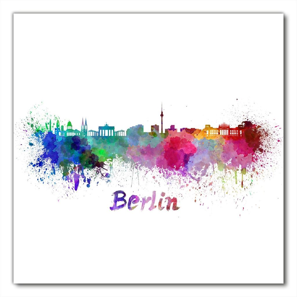 Wallario selbstklebende Möbelfolie/ Tischdecke für Innen und Außen, Größe: 80 x 80 cm - Städte als Aquarell - Skyline von Berlin