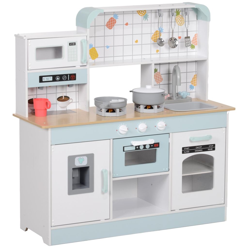 AIYAPLAY Kinderküche Puppenküche mit Geräuschen, Lichtern, Kaffeemaschine, Mikrowelle, Ofen, Eiswürfelmaschine, Küchenzubehör, Spielküche f...