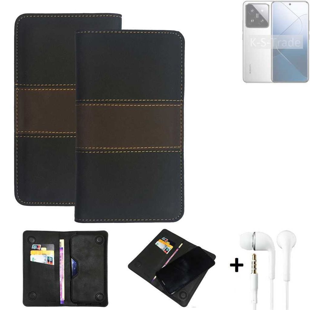 K-S-Trade Handyhülle + Kopfhörer kompatibel mit Xiaomi 14 Pro Schutzhülle Walletcase Bookstyle Tasche Schutz Case Hülle Wallet Cover Kunstleder