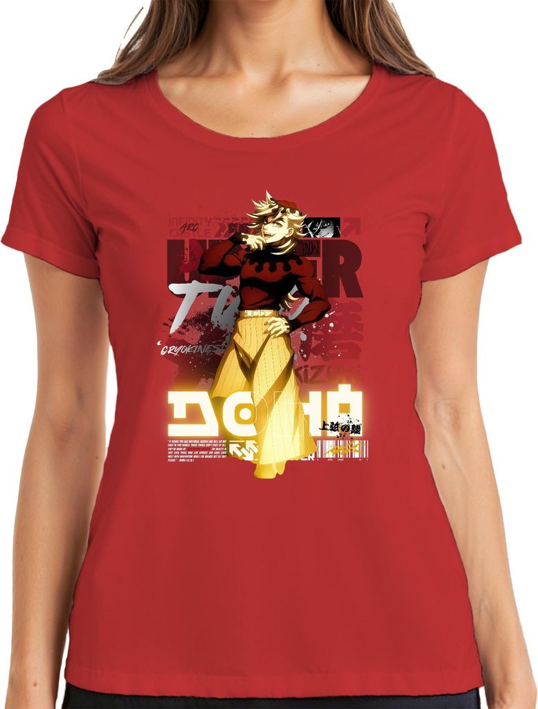 Kizuki Anime Charakter Clown Gelbe Hose Japan Y2K Streetwear Grunge Geschenk Damen T-Shirt, Rot, M