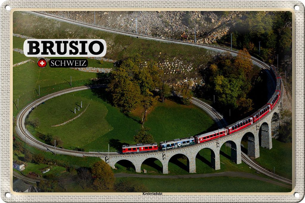 Blechschild Reise Brusio Schweiz Kreisviadukt Zug 18x12cm