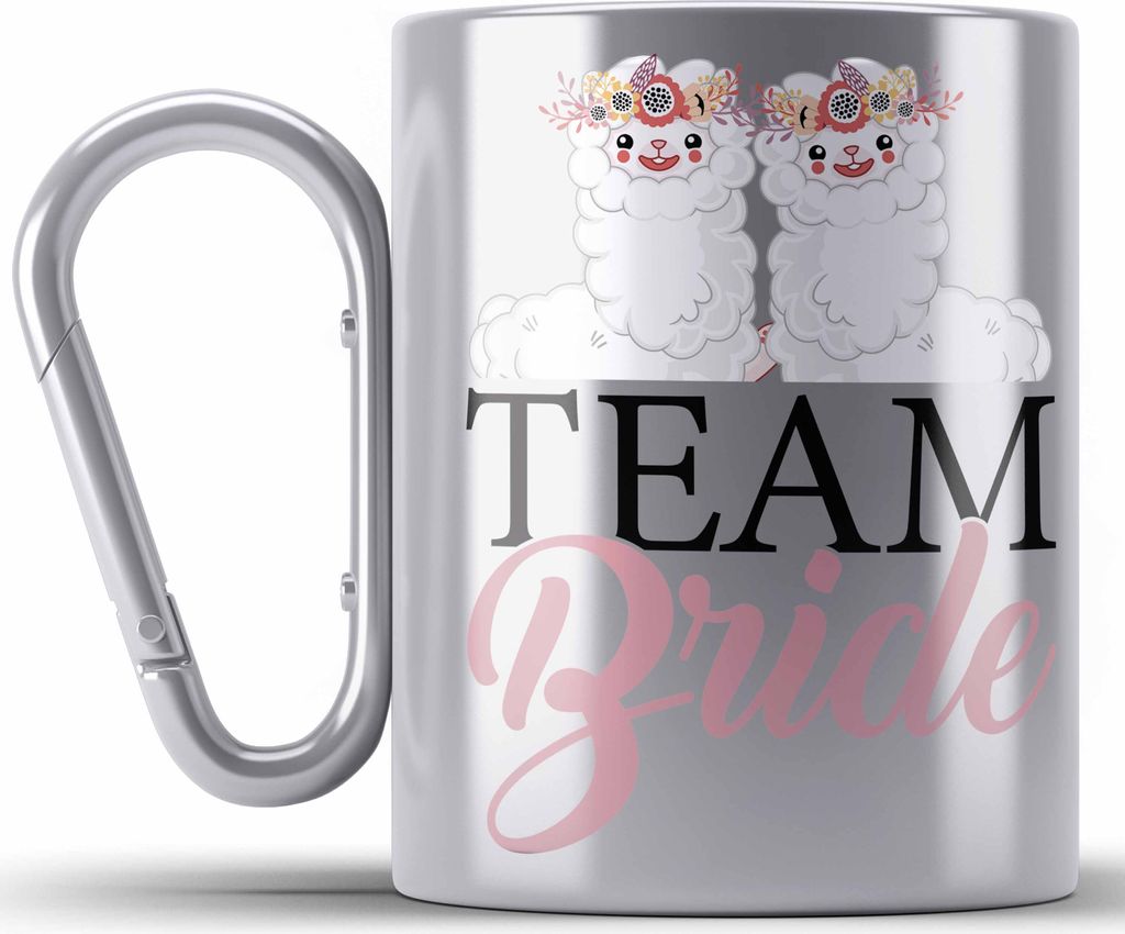 Trendation - Team Braut Edelstahl Tasse Karabiner Geschenk Trauzeugin Geschenkidee Lustige Karabiner Edelstahl Tasse Karabiner Edelstahl LLama Dank...
