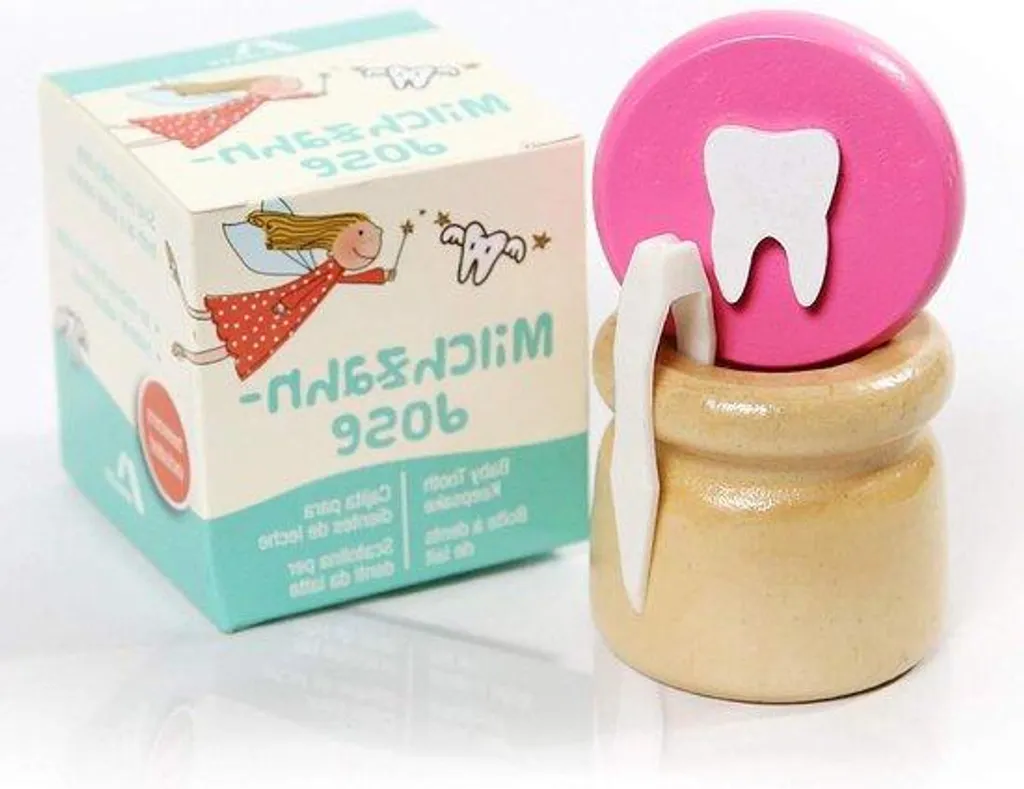 Boîte à dents rose en bois - Coffret cadeau de naissance pour souvenir