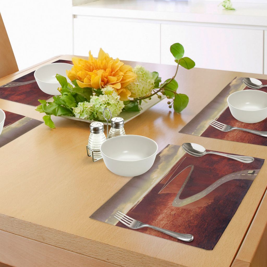 ABAKUHAUS Fantasie Platzmatten, Absurde Scenic Road mit LKW Extreme Kurven Kurve auf Klippen Theme Print, Tiscjdeco aus Farbfesten Stoff für das E...