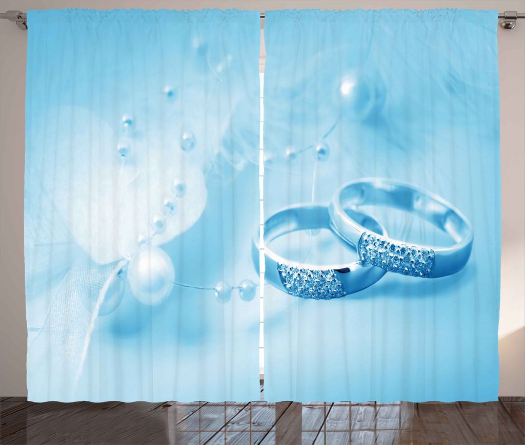 ABAKUHAUS Hellblau Rustikaler Vorhang, Trauringe Perlen, Wohnzimmer Universalband Gardinen mit Schlaufen und Haken, 280 x 225 cm, Hellblau Weiß