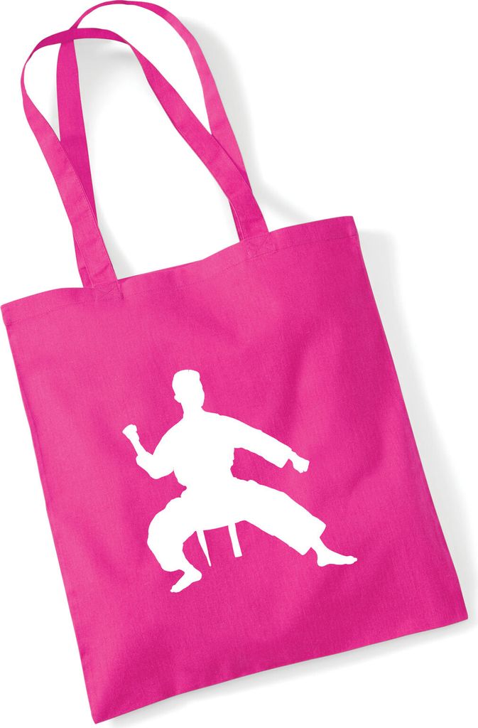 Huuraa Jutebeutel Taekwondo Silhouette 10 Liter Fuchsia Baumwolle Tasche Geschenkidee