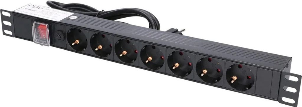 Extralink EXPDU7EU SW Napajecí lišta 19" 1U, 7 zásuvek EU, Obrázek produktu 