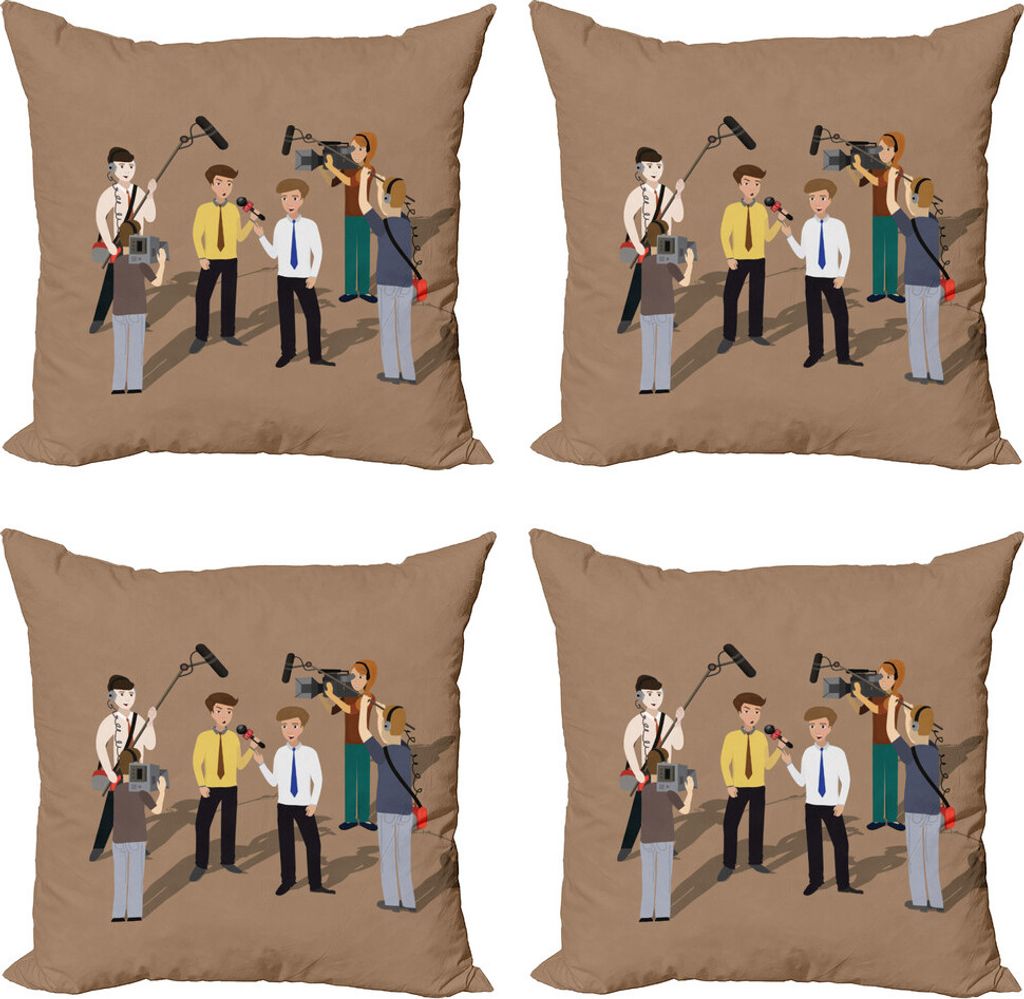 ABAKUHAUS Paparazzi Kissenbezug Set (4 Stück), Reporter Interviewen, Moderner Doppelseitiger Digitaldruck, 60 cm x 60 cm, Mehrfarbig