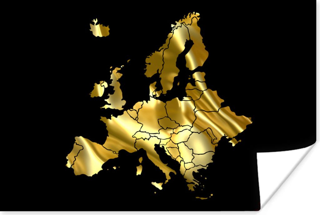 MuchoWow Poster Karte von Europa - Gold 60x40 cm - Schlafzimmerdekoration