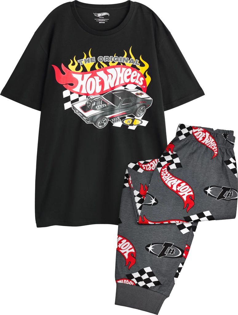 Hot Wheels - "The Original" Schlafanzug Langes Bein für Herren kurzärmlig NS8716 (XL) (Schwarz/Grau)