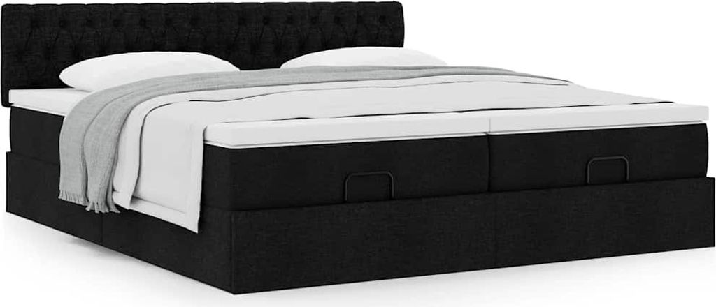 Design Bettrahmen inkl. Lattenrost - Ottoman-Bett mit Matratzen Schwarz 200x200 cm Stoff - Klassische Betten 2025 Neu2954750 9parcel