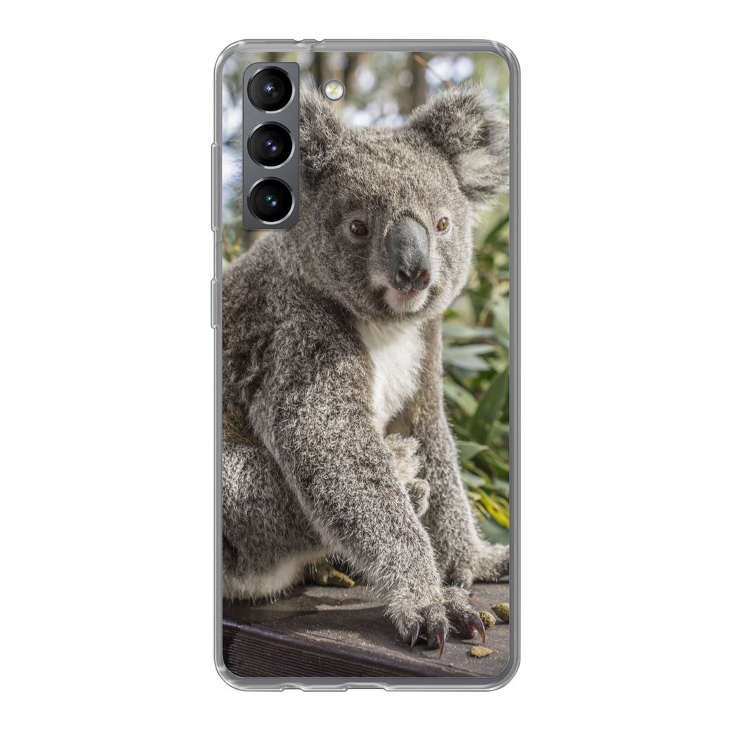 MuchoWow Handyhülle Schutzhülle Hülle für Samsung Galaxy S21 Koala - Holz - Pflanzen - Kinder - Jungen - Mädchen Silikon Softcase Handy Hül...