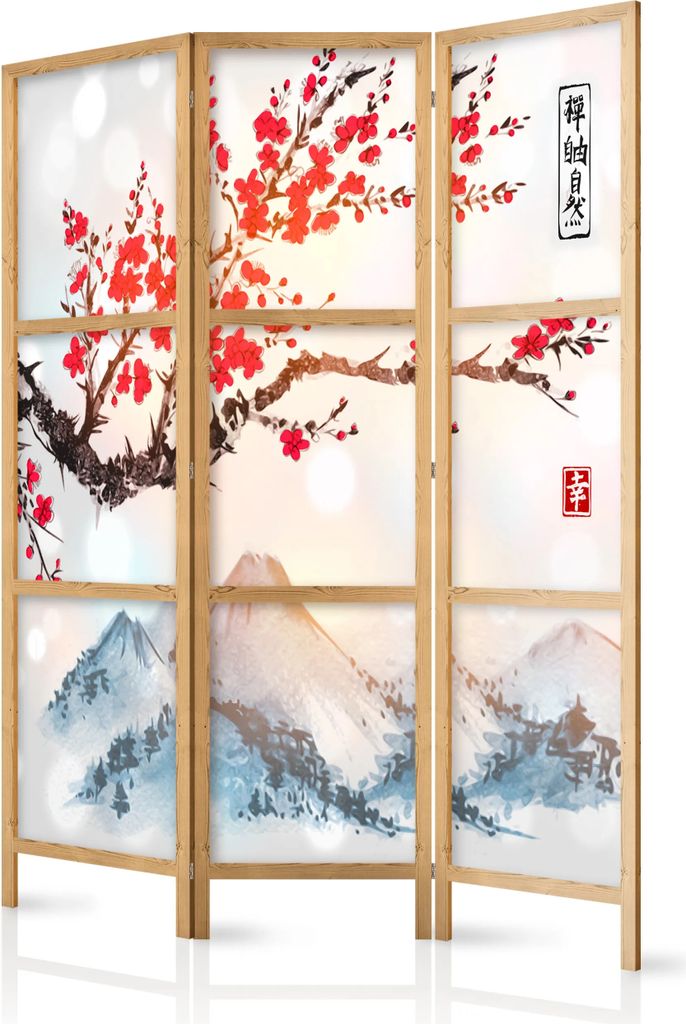Orient Japonský paraván 135x172 cm 3-dílný bílý Obrázek produktu 
