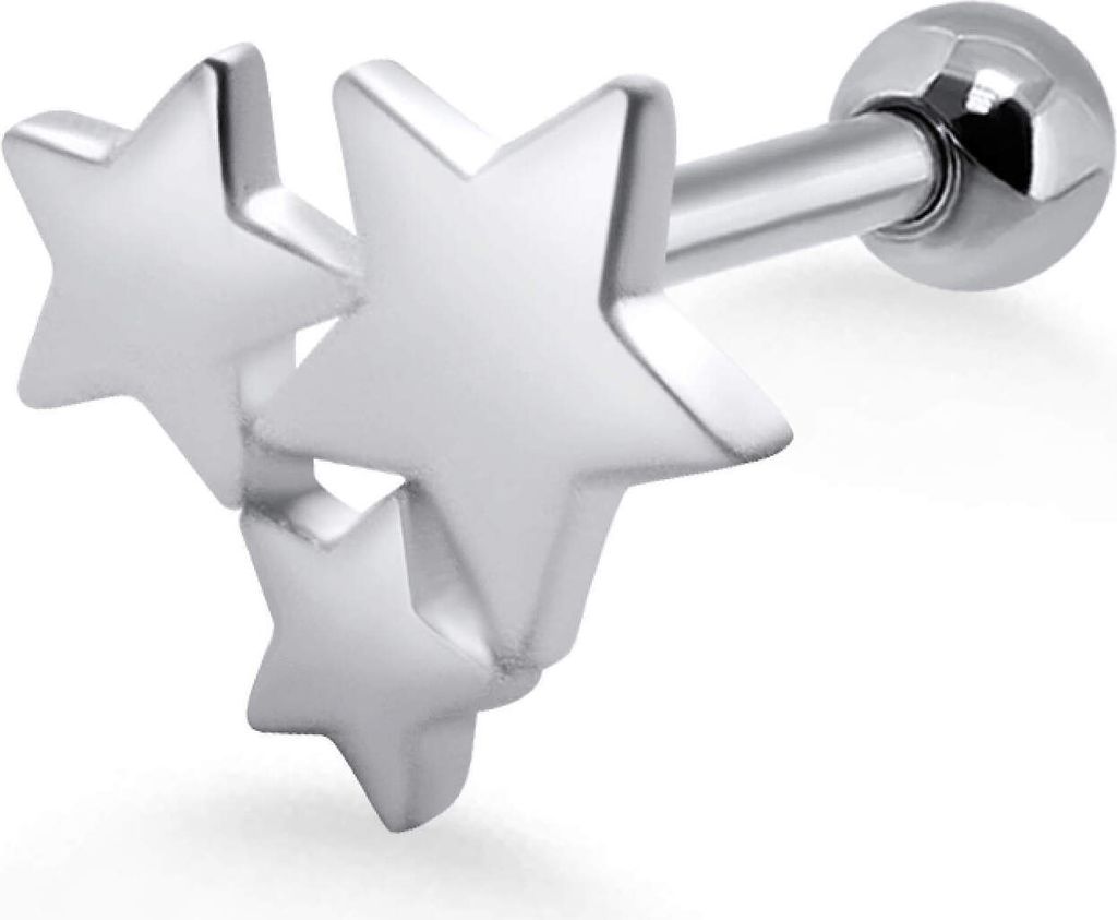 Helix Ohrpiercing 925 Sterling Silber mit Sternen in verschiedenen Farben Material - Silber Verschlusskugel - 4 mm