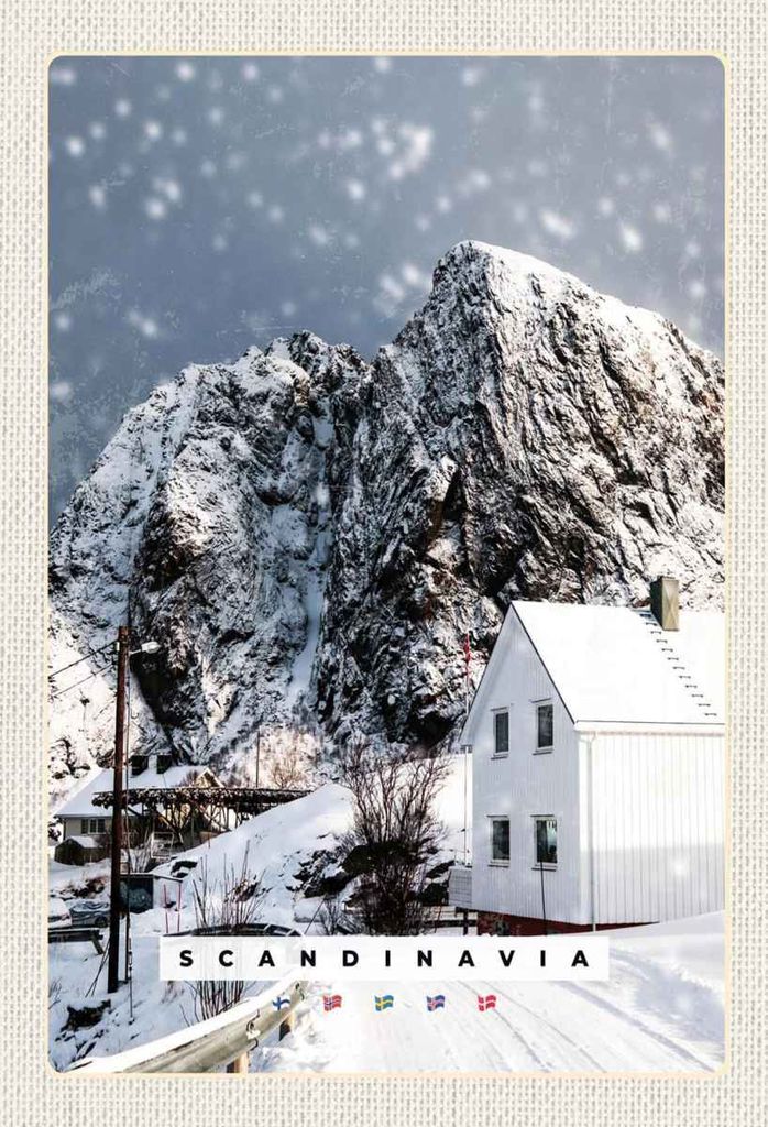 vianmo Holzschild 30x20 cm Skandinawien Schnee Winter Berg Haus Bildmotiv Reisemotiv Abenteuer Reisen