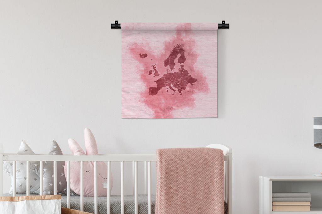 MuchoWow Wandteppich Wandbehang Europa-Karte - Aquarell - Rosa 60x60 cm Tapisserie Dekoration Wandtuch - Dekorationen - Wand Decke