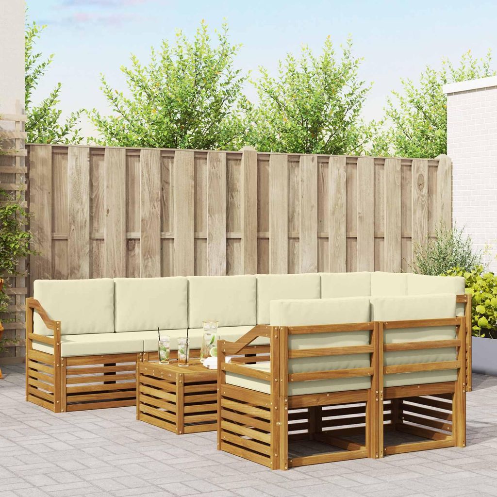 "im Sonderangebot"Sofagarnitur - CLORIS - Balkonmöbe/Sitzgruppe - 9 pcs - Moderne Design - Natur und Creme Massivholz Akazie - Gartensofas Promoti...