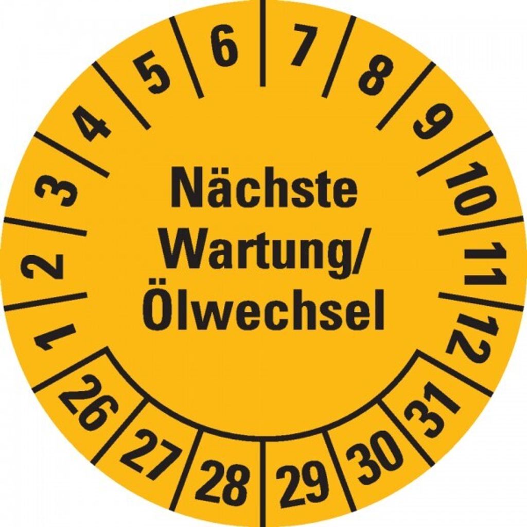 Dreifke Prüfplakette Nächste Wartung/Ölwechsel 26-31,gelb,Dokumentenfolie,Ø3...