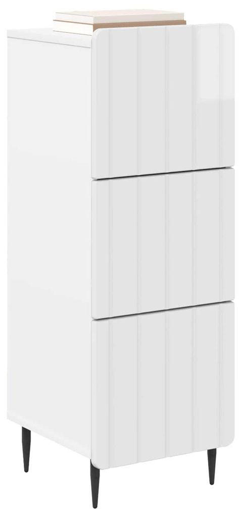 vidaXL Schubladenschrank Hochglanz Weiß 33 x 34,5 x 92 cm